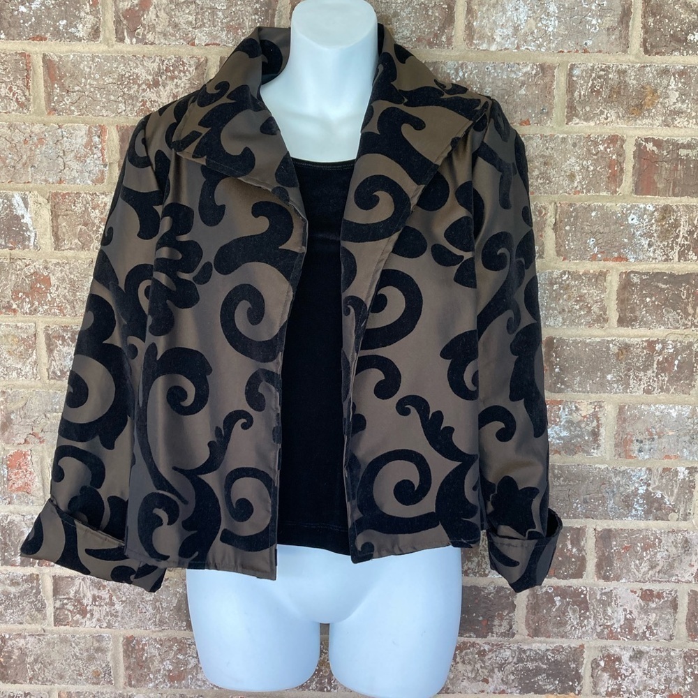 Vintage | Painted Pony Floral Jacket Green Black Velour Open top Size XS